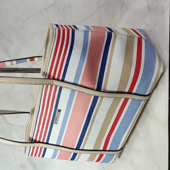 Dana Buchman Stripe Faux Leather Tote Bag - Picture 3 of 12